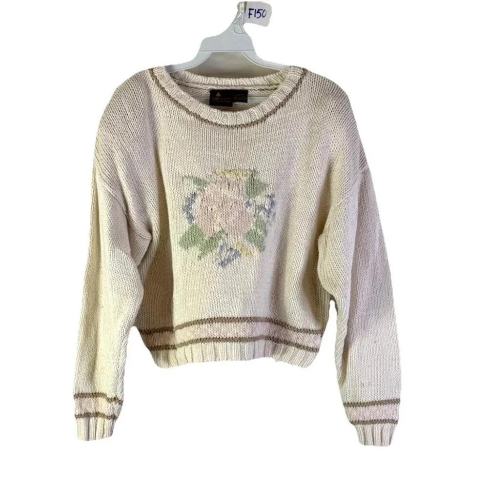 Vintage 90s Cottagecore Baby Sweater Floral Knit Cropped - Picture 1 of 7